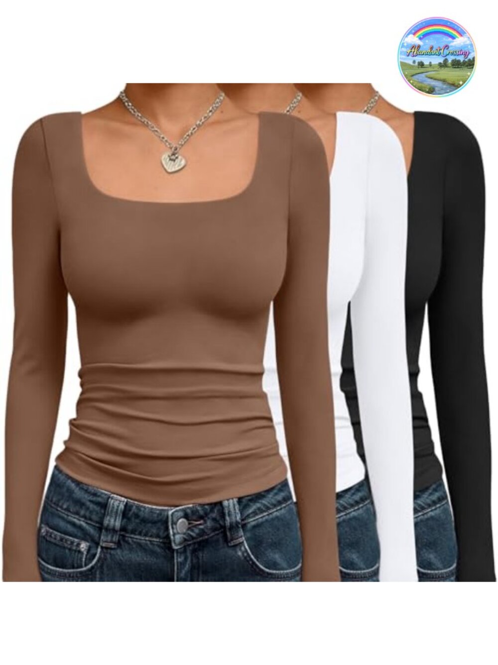 3 Pack Long Sleeve T-Shirts High Stretch Scoop Neck Slim Fit Y2K
